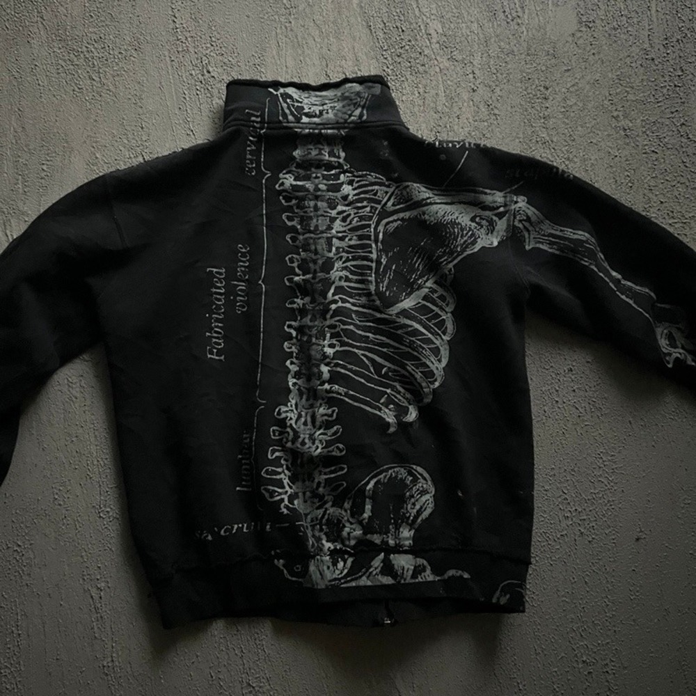 Vintage Iron Fist Zip Up Sweatshirt Medium Black 2000s Y2K Skeleton - Picture 6 of 10